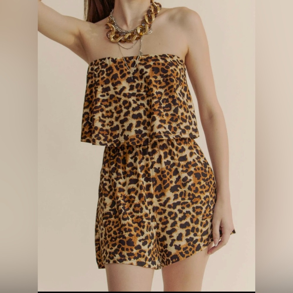 Leopard Animal Print Strapless Romper